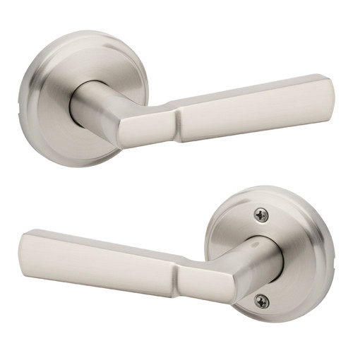 Kwikset Perth Passage Lever With 6-Way Adjustable Latch And Round Corner Strike, Satin Nickel