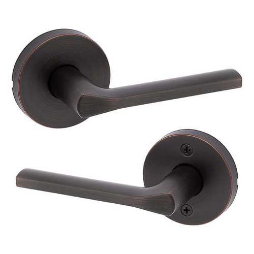 Kwikset Lisbon Passage Lever, Round Rose With 6-Way Adjustable Latch And Round Corner Strike, Venetian Bronze