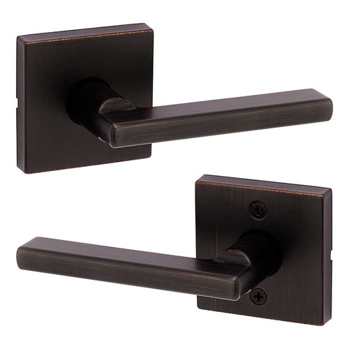 Kwikset Halifax Passage Lever, Square Rose With 6-Way Adjustable Latch And Round Corner Strike, Venetian Bronze