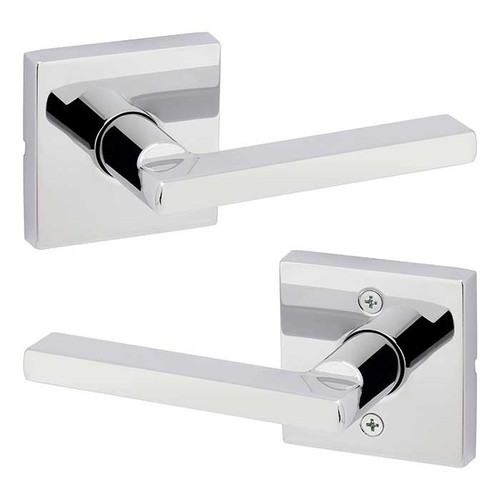 Kwikset Halifax Passage Lever, Square Rose With 6-Way Adjustable Latch And Round Corner Strike, Bright Polished Chrome