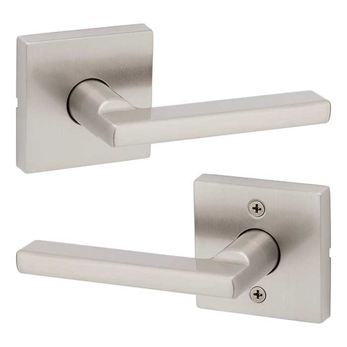 Kwikset Halifax Passage Lever, Square Rose With 6-Way Adjustable Latch And Round Corner Strike, Satin Nickel