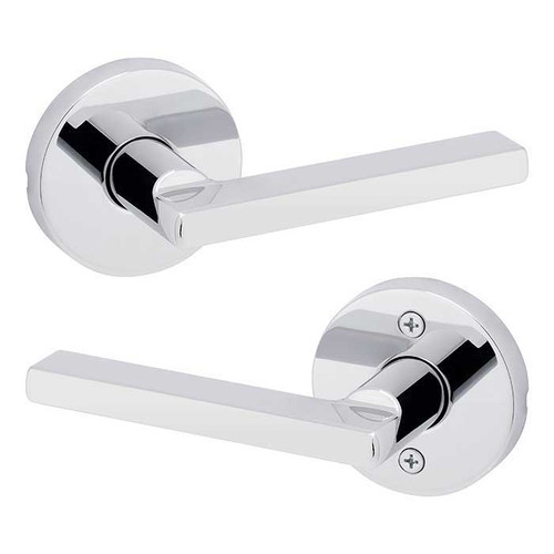 Kwikset Halifax Passage Lever, Round Rose With 6-Way Adjustable Latch And Round Corner Strike, Bright Polished Chrome
