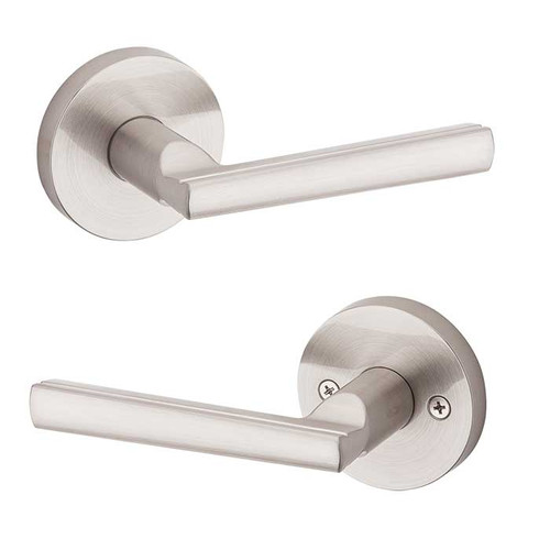 Kwikset Montreal Passage Lever With Round Rose, 6-Way Adjustable Latch And Round Corner Strike, Satin Nickel