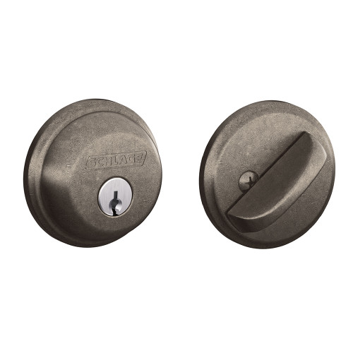 Schlage Residential B60 Deadbolt Single Cylinder, Dual Option Latch, Adjustable Backset, 1-1/8" X 2-3/4" Round Corner Strike, Distressed, Nickel Plated Blackened