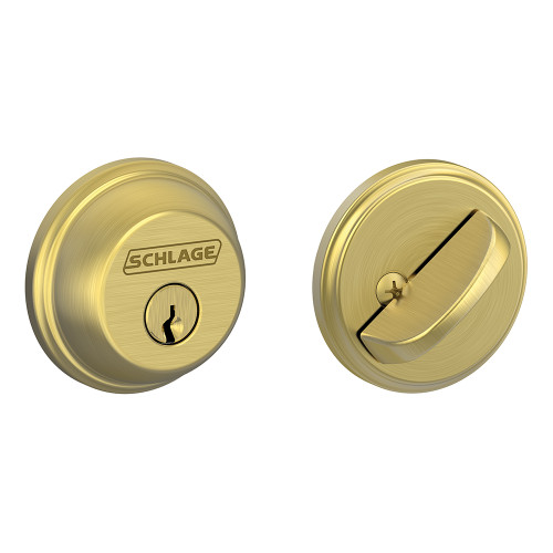 Schlage Residential B60 Deadbolt Single Cylinder, Dual Option Latch, Adjustable Backset, 1-1/8" X 2-3/4" Round Corner Strike, Satin Brass