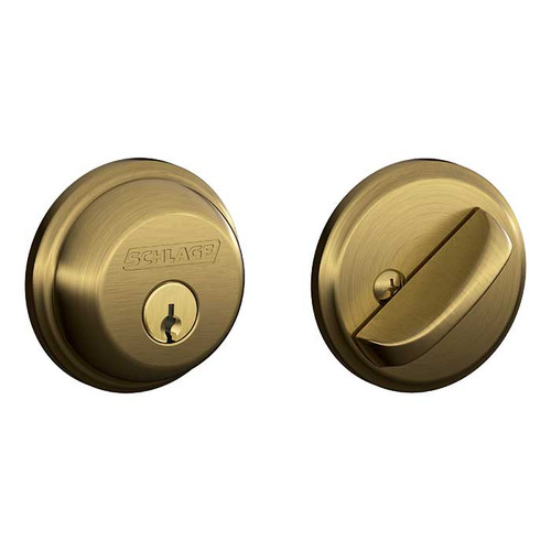 Schlage Residential B60 Deadbolt Single Cylinder, Dual Option Latch, Adjustable Backset, 1-1/8" X 2-3/4" Round Corner Strike, Antique, Satin Brass Blackened