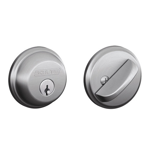 Schlage Residential B60 Deadbolt Single Cylinder, Dual Option Latch, Adjustable Backset, 1-1/8" X 2-3/4" Round Corner Strike, Satin Chrome