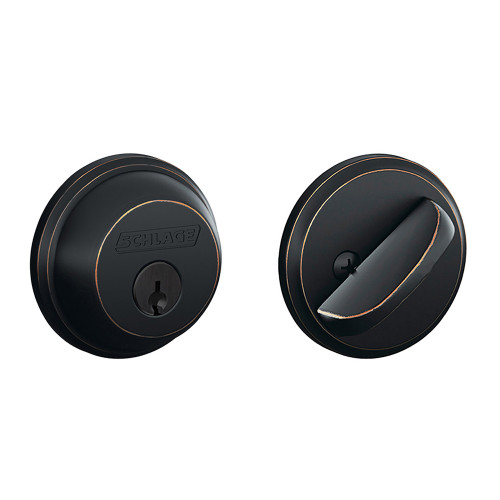 Schlage Residential B60 Deadbolt Single Cylinder, Dual Option Latch, Adjustable Backset, 1-1/8" X 2-3/4" Round Corner Strike, Aged Bronze