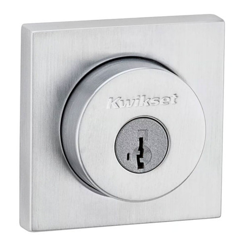Kwikset Halifax Single Cylinder Deadbolt X Thumbturn, Square Rose, Smartkey, 6-Way Adjustable Latch, Round And Square Corner Strikes, Keyed Alike, Satin Chrome