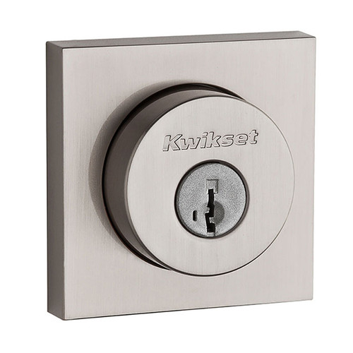 Kwikset Halifax Single Cylinder Deadbolt X Thumbturn, Square Rose, Smartkey, 6-Way Adjustable Latch, Round And Square Corner Strikes, Keyed Alike, Satin Nickel