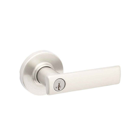 Kwikset Breton Keyed Entry Lever Smartkey With Round Rose, 6-Way Adjustable Latch And Round Corner Strike, Satin Nickel