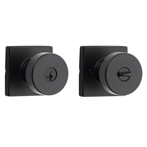 Kwikset Pismo Keyed Entry Knob Smartkey With Square Rose, 6-Way Adjustable Latch And Round Corner Strike, Matte Black