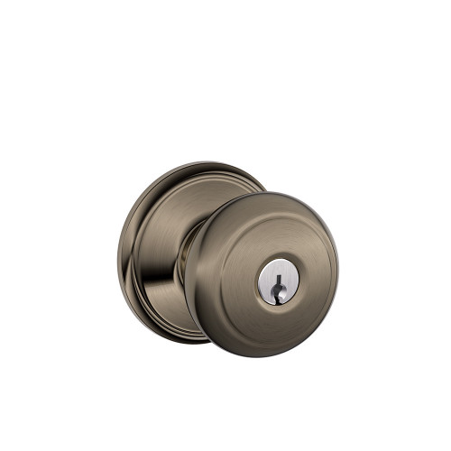 Schlage Residential F51A Andover Keyed Entry Knob Lock Function, Antique, Satin Nickel Blackened