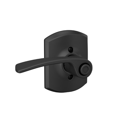 Schlage Residential F40 Merano Privacy Lever Lock With Greenwich Trim Function, Decorative, Matte Black