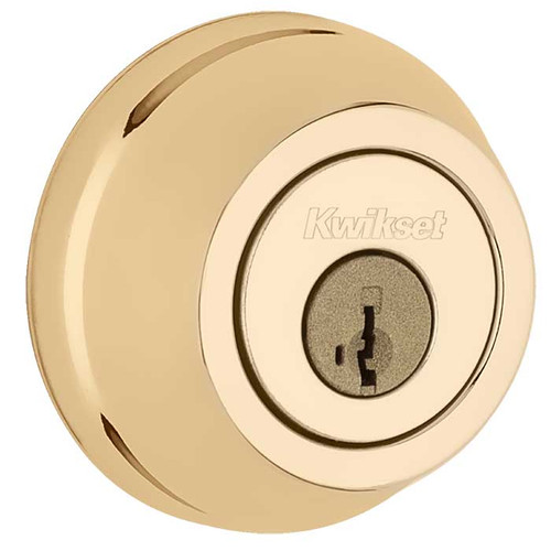 Kwikset 780 Single Cylinder Deadbolt Smartkey With Round Corner Adjustable Latch And Round Corner Strike, Bright Polished Brass