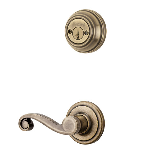 Kwikset Lido Lever Interior Double Cylinder Handleset Trim, Right Hand Smartkey, Satin Brass Blackened