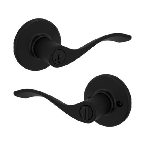 Kwikset Balboa Keyed Entry Lever Smartkey With 6-Way Adjustable Latch And Round Corner Strike, Matte Black