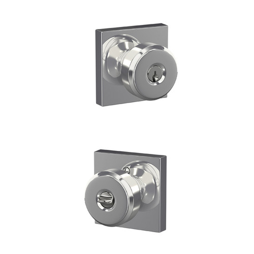 Schlage Residential F51A Bowery Keyed Entry Knob Lock With Collins Trim Function, Decorative, Bright Polished Chrome