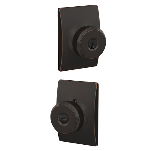 Schlage Residential F51A Bowery Keyed Entry Knob Lock With Century Trim Function, Decorative, Aged Bronze