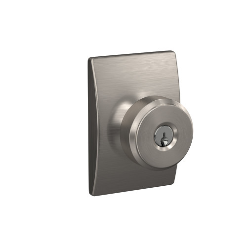 Schlage Residential F51A Bowery Keyed Entry Knob Lock With Century Trim Function, Decorative, Satin Nickel