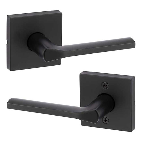 Kwikset Lisbon Passage Lever, Square Rose With 6-Way Adjustable Latch And Round Corner Strike, Matte Black