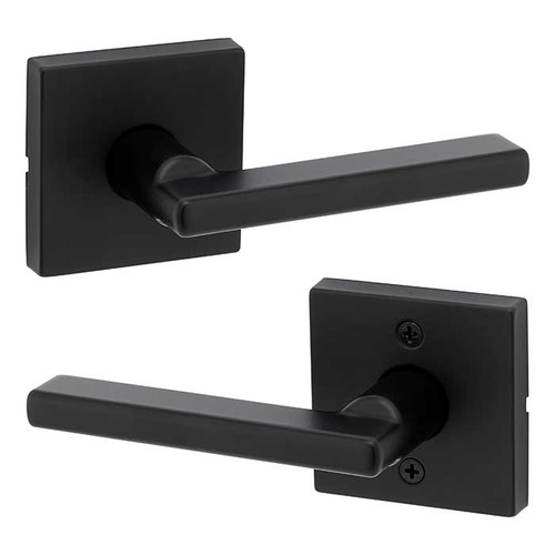Kwikset Halifax Passage Lever, Square Rose With 6-Way Adjustable Latch And Round Corner Strike, Matte Black
