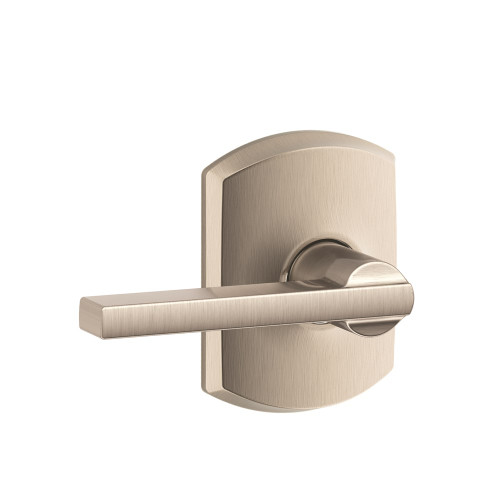 Schlage Residential F10 Latitude Passage Lever Lock With Greenwich Trim Function, Decorative, Satin Nickel
