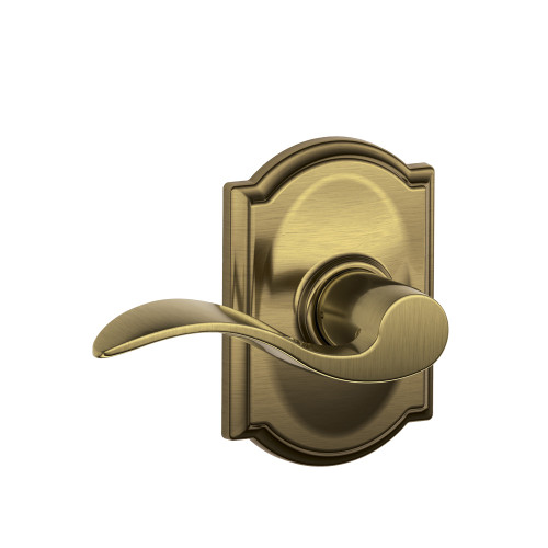 Schlage Residential F10 Accent Passage Lever Lock With Camelot Trim Function, Antique, Decorative, Satin Brass Blackened