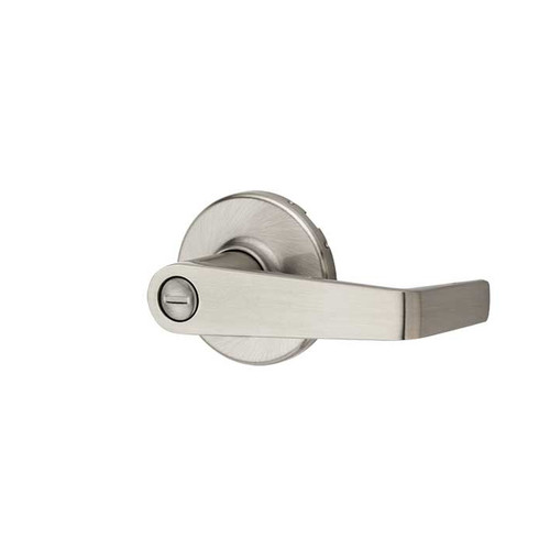 Kwikset Kingston Privacy Lever With Round Corner Adjustable Latch And Round Corner Full Lip Strike, Satin Nickel