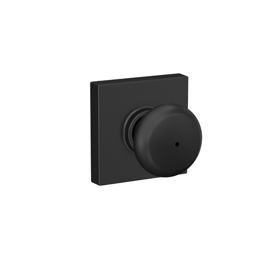 Schlage Residential F40 Plymouth Privacy Knob Lock With Collins Trim Function, Decorative, Matte Black