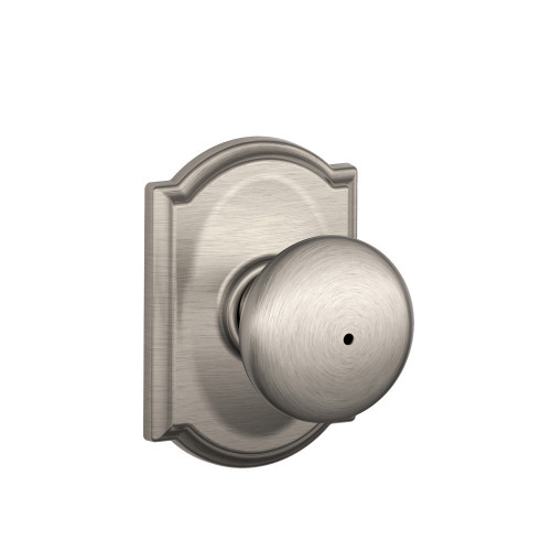 Schlage Residential F40 Plymouth Privacy Knob Lock With Camelot Trim Function, Decorative, Satin Nickel