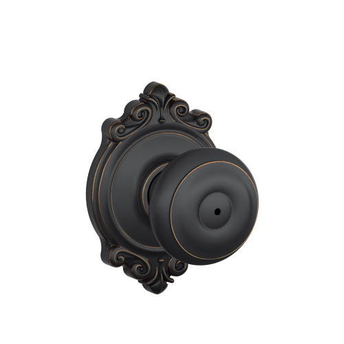 Schlage Residential F40 Georgian Privacy Knob Lock With Brookshire Trim Function, Decorative, Aged Bronze