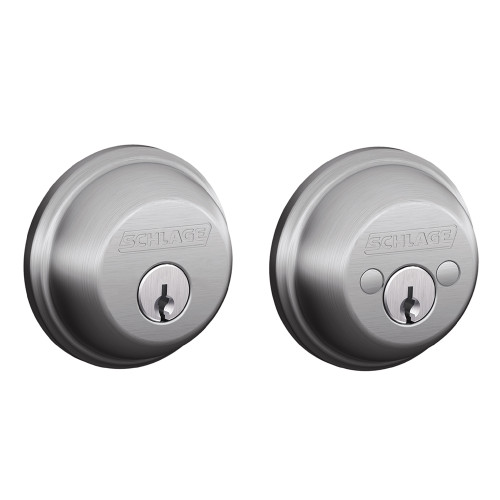 Schlage Residential B62 Double Cylinder Deadbolt, Dual Option Latch, Adjustable Backset, 1-1/8" X 2-3/4" Round Corner Strike, Satin Chrome