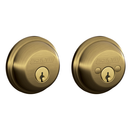 Schlage Residential B62 Double Cylinder Deadbolt, Dual Option Latch, Adjustable Backset, 1-1/8" X 2-3/4" Round Corner Strike, Antique, Satin Brass Blackened
