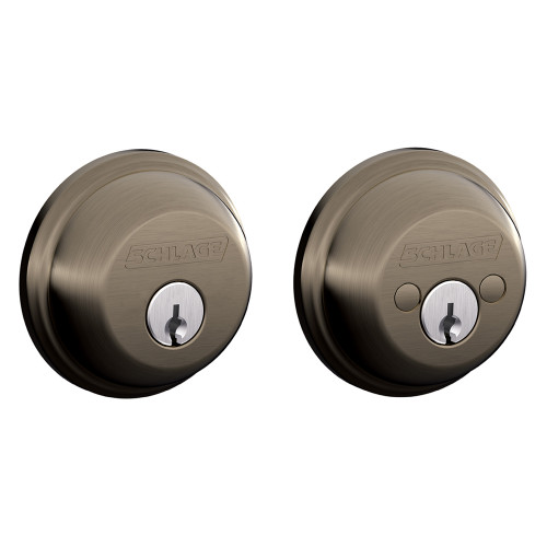 Schlage Residential B62 Double Cylinder Deadbolt, Dual Option Latch, Adjustable Backset, 1-1/8" X 2-3/4" Round Corner Strike, Antique, Satin Nickel Blackened