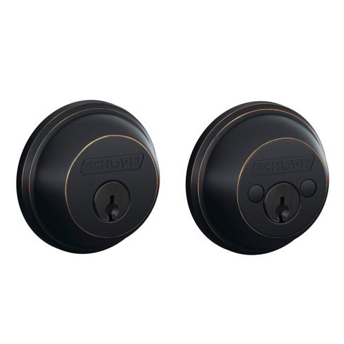 Schlage Residential B62 Double Cylinder Deadbolt, Dual Option Latch, Adjustable Backset, 1-1/8" X 2-3/4" Round Corner Strike, Aged Bronze