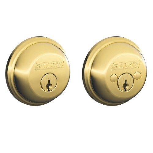 Schlage Residential B62 Double Cylinder Deadbolt, Dual Option Latch, Adjustable Backset, 1-1/8" X 2-3/4" Round Corner Strike, Lifetime, Bright Brass