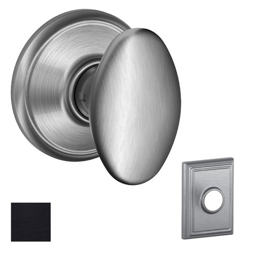 Schlage Residential F10 Siena Passage Knob Lock With Addison Trim Function, Decorative, Matte Black