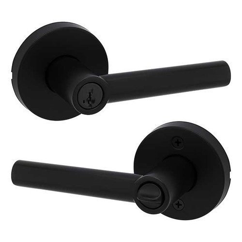 Kwikset Milan Keyed Entry Lever Smartkey, Round Rose With 6-Way Adjustable Latch And Round Corner Strike, Matte Black