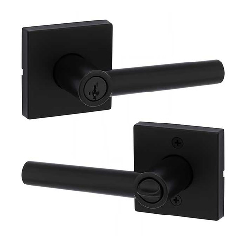 Kwikset Milan Keyed Entry Lever Smartkey, Square Rose With 6-Way Adjustable Latch And Round Corner Strike, Matte Black