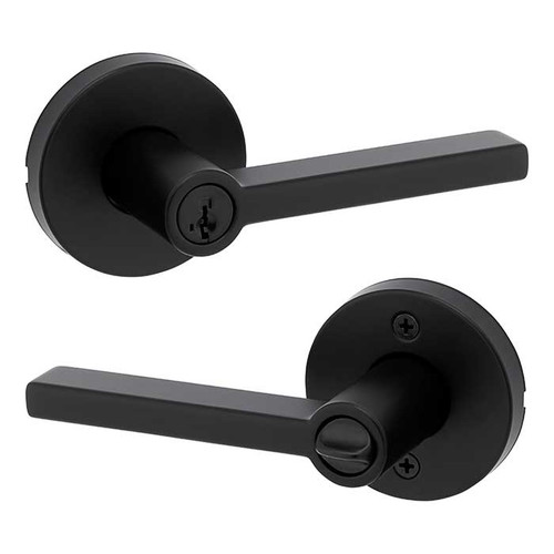 Kwikset Halifax Keyed Entry Lever Smartkey, Round Rose With 6-Way Adjustable Latch And Round Corner Strike, Matte Black