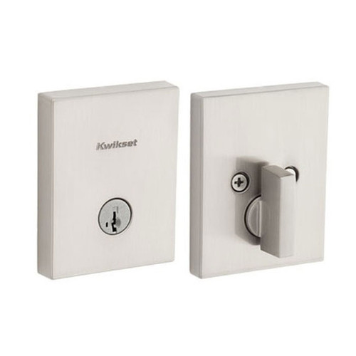 Kwikset San Clemente Single Cylinder Deadbolt Rectangular Rose Smartkey With 6-Way Adjustable Latch And Round Corner Strike, Satin Nickel