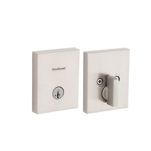 Kwikset San Clemente Single Cylinder Deadbolt, -Low Profile Rectangular Rose, Smartkey, 6-Way Adjustable Latch, Round And Square Corner Strikes, Keyed Alike, Satin Nickel