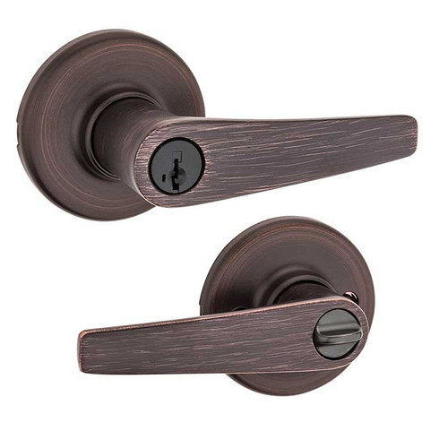 Kwikset Delta Keyed Entry Lever Smartkey With 6-Way Adjustable Latch And Round Corner Strike, Venetian Bronze