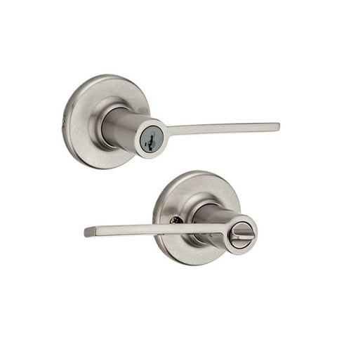 Kwikset Ladera Keyed Entry Lever Smartkey With Round Rose, 6-Way Adjustable Latch And Round Corner Strike, Satin Nickel