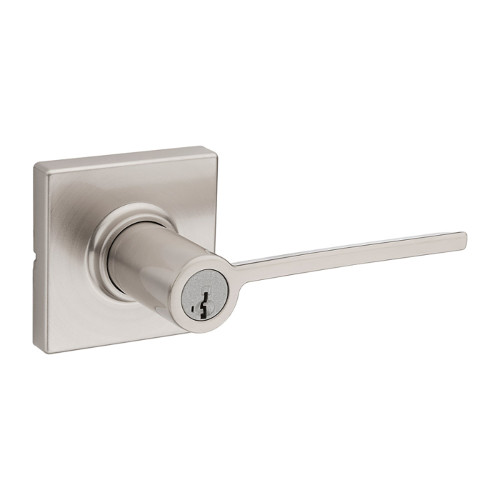 Kwikset Ladera Keyed Entry Lever Smartkey With Square Rose, 6-Way Adjustable Latch And Round Corner Strike, Satin Nickel