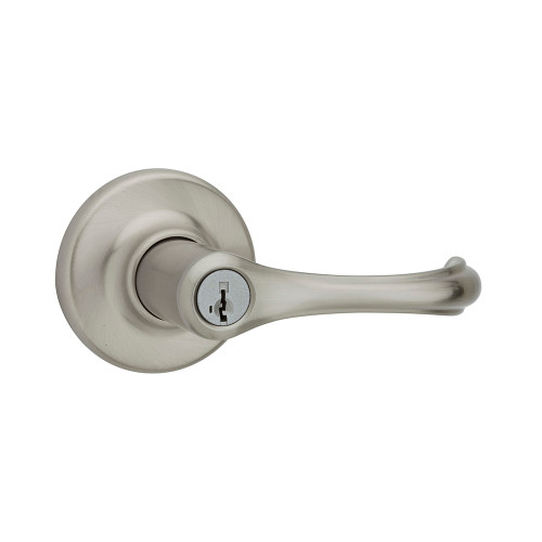 Kwikset Dorian Keyed Entry Lever Smartkey With 6-Way Adjustable Latch And Round Corner Strike, Satin Nickel