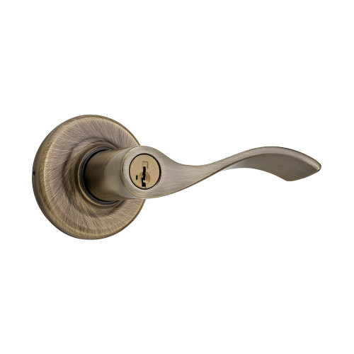 Kwikset Balboa Keyed Entry Lever Smartkey With 6-Way Adjustable Latch And Round Corner Strike, Satin Brass Blackened