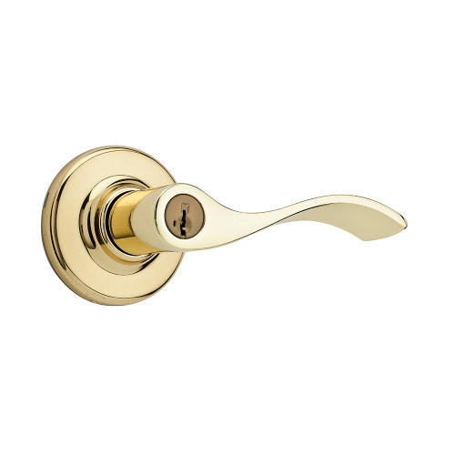 Kwikset Balboa Keyed Entry Lever Smartkey With 6-Way Adjustable Latch And Round Corner Strike, Bright Polished Brass