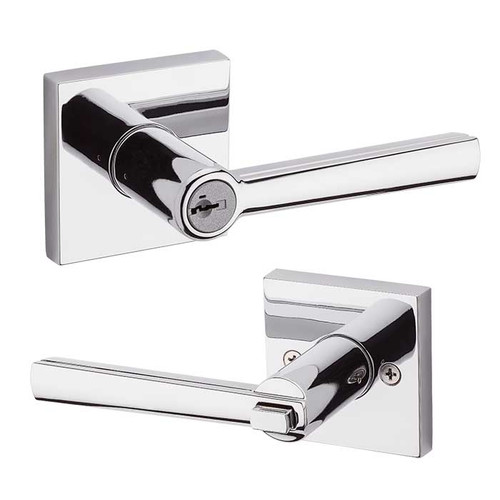 Kwikset Montreal Keyed Entry Lever Smartkey With Square Rose, 6-Way Adjustable Latch And Round Corner Strike, Bright Polished Chrome